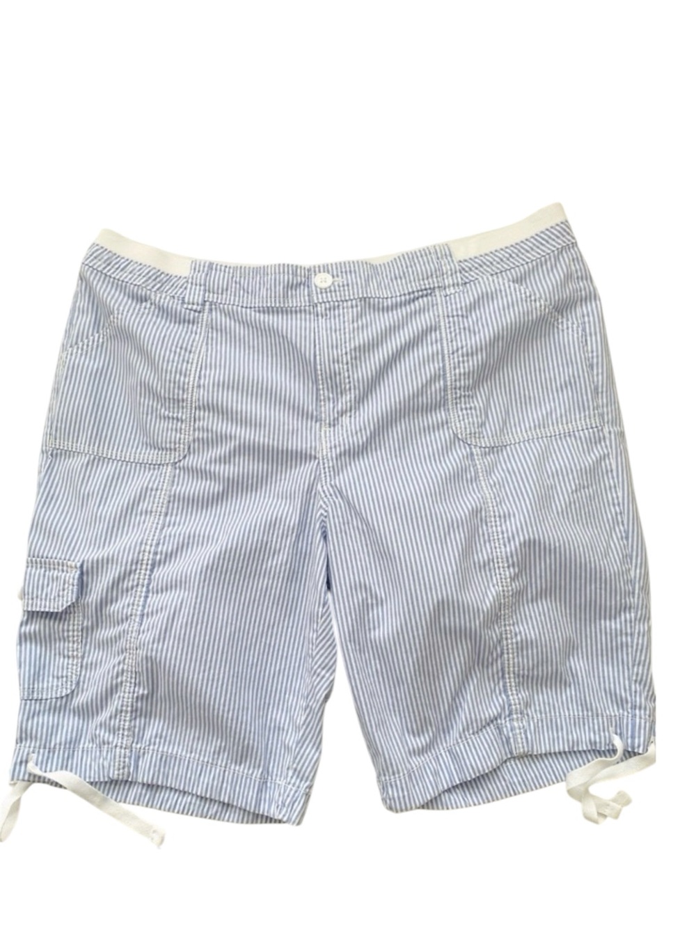 St.Johns Bay Cargo Bermuda Shorts Blue Stripe Drawstring Hem Plus Sz 18 Casual